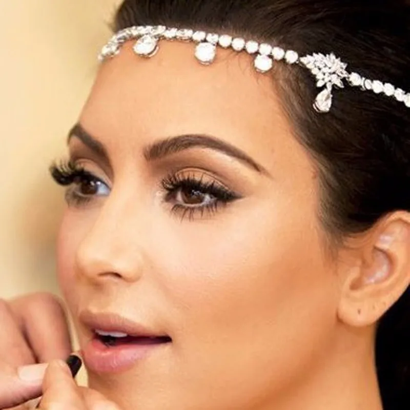 

Silver Crystal Bride Headchain Rhinestone Forehead Tiara Headband Flower Wedding Hair Accessories Bridal Head Piece For Women