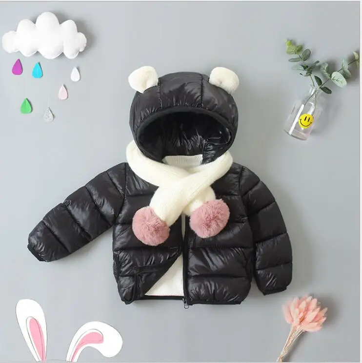 Детское пальто; зимняя теплая пуховая парка для малышей; Верхняя одежда с капюшоном для маленьких мальчиков и девочек; куртка и пальто; Верхняя одежда для детей - Цвет: Черный