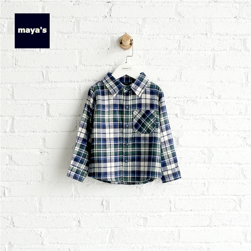 

Mayas Spring Cotton Plaid Kids Shirts Children New Printed Color Blocking Autumn Tops Toddler Fashion Soft Basic Shirts 81121