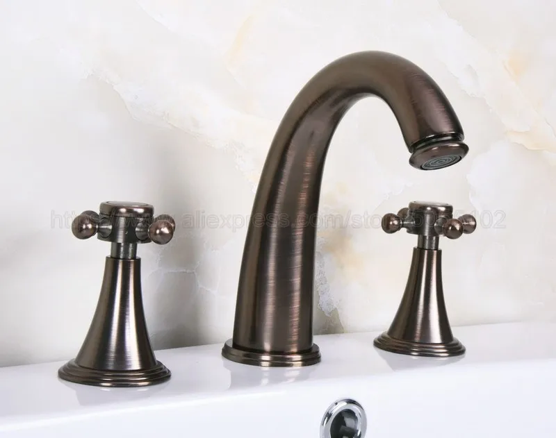 ORB Brass Double Handle Basin Faucet Deck Mounted Bathroom Tub Sink Mixer Taps Widespread 3 Holes znf440