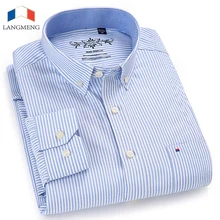 LANG men G Новое поступление, мужские рубашки с длинным рукавом, хлопок, формальная одежда, мужская Модная приталенная полосатая Повседневная рубашка для мужчин