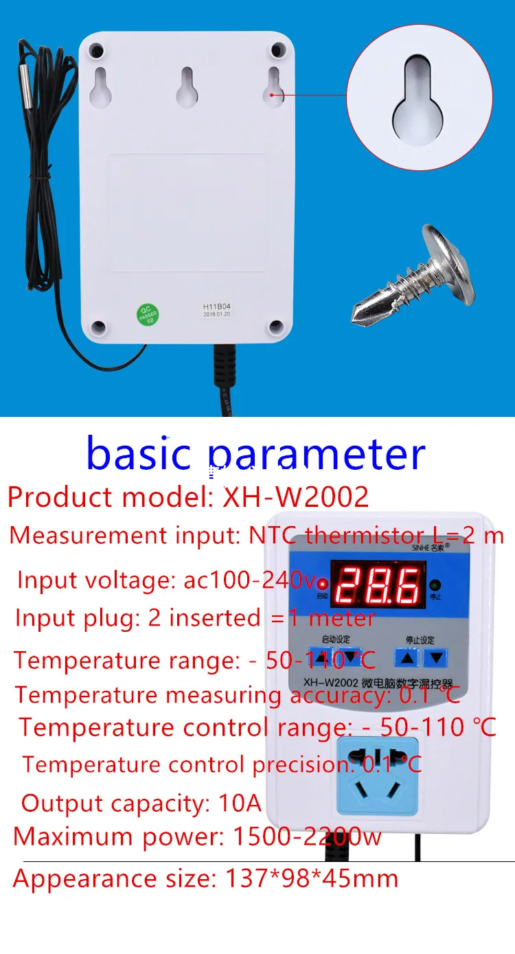 Настраиваемый регулятор температуры Xh-w2002 110-220 В розетка с цифровым дисплеем
