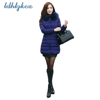 

Winter Coat XL-7XL Plus Size Fur Hooded Parka 2019 Spring New Casual Slim Pink Long Jacket Middle Age Lady Warmth Clothing LD241