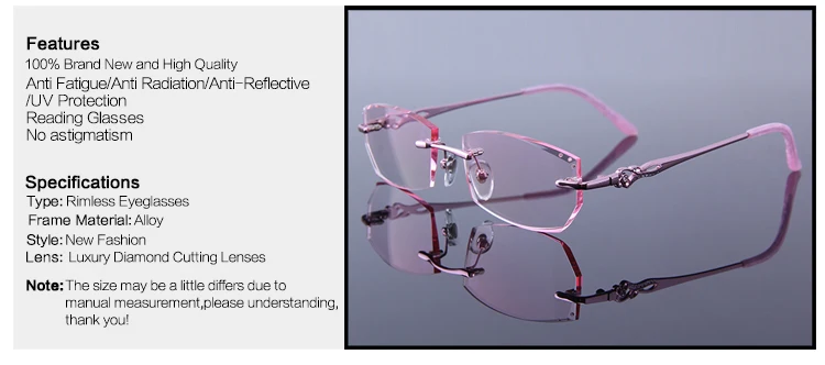 Элегантные женские Стразы, очки для чтения без оправы, розовые очки для глаз, очки для дальнозоркости, безрамные для пожилых людей, для чтения, оптические очки для дальнозоркости