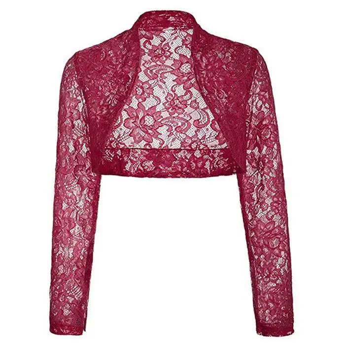 

Women Fashion 3/4 Sleeves Floral Ultra-Short Slim Open Front,Patchwork Front Sheer Lace Open Casual Stitch
