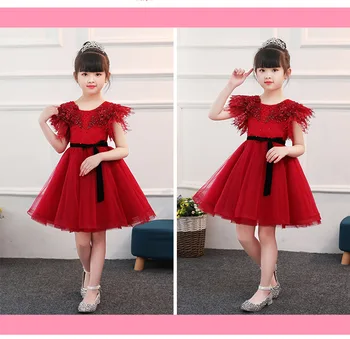 

Red Chiffon Enthusiasm Flying Style Appliques Girl dress Lace Girl Vestido Daminha Casamento Ball Gown Girl Party wedding dress