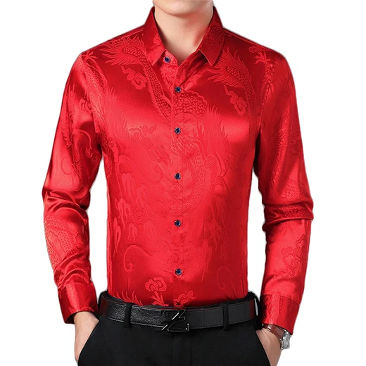 Mens Slim Fit Silk Dress Shirt 2019 