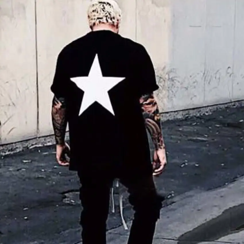 

QoolXCWear Summer Kanye Oversized print T Shirt men/women Pentagram T-shirt Season 5 Cotton black/white Tshirt
