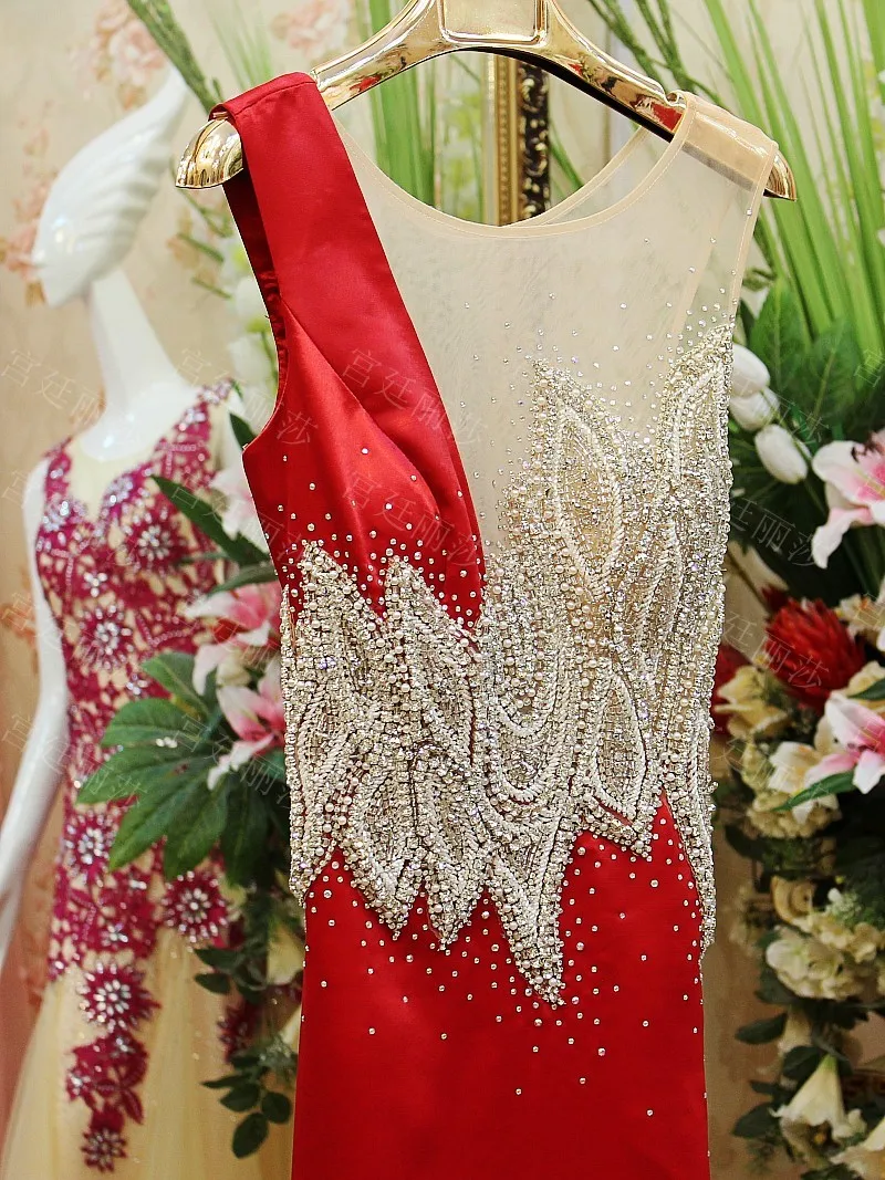 Настоящий образец русалка атлас Жемчуг Бисероплетение сексуальное официальное длинное вечернее платье вечерние платья под заказ JU10