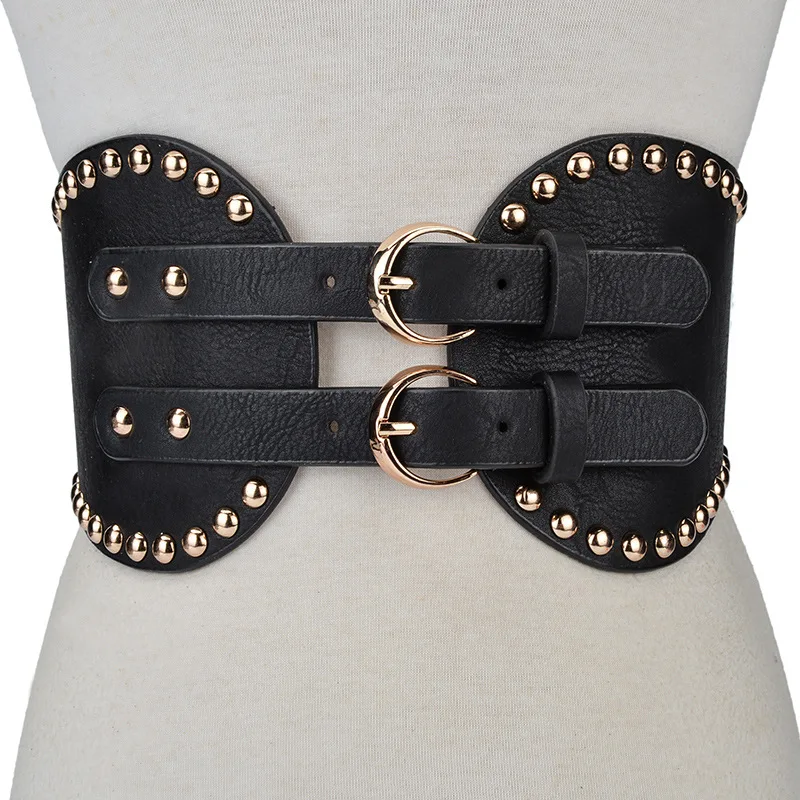 

Euramerican Style Elastic Women Leather Wide Corset Cummerbunds Strap Belt Vintage Wide Belt Waistband Rivet Female Accessories