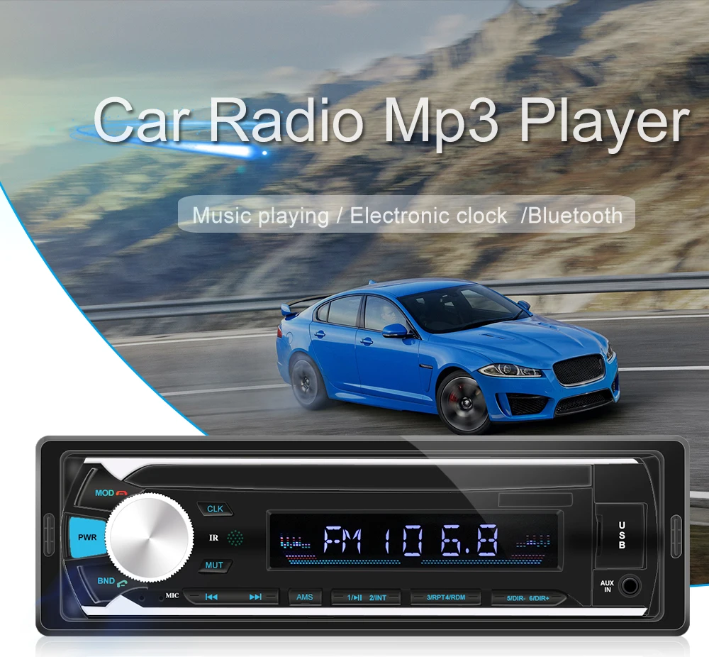 Автомагнитола 1 din автомагнитола стерео плеер цифровой Bluetooth Автомобильный MP3-плеер 60Wx4 fm-радио стерео аудио с входом AUX в тире