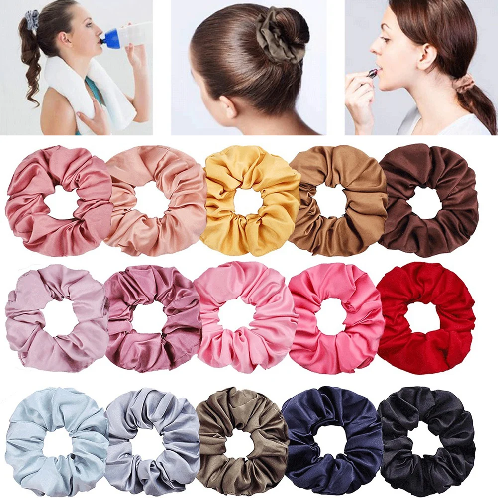 Модные шелковые женские резинки для волос, одноцветные эластичные резинки для волос для женщин, летняя повязка для волос для девушек, элегантные аксессуары для волос