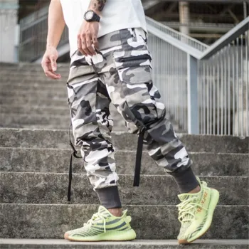 

Male Streetwear Punk Cargo Pant Hip Hop Casual Trousers Joggers Male Black Pant Mens Multi-pocket Military Style Pant
