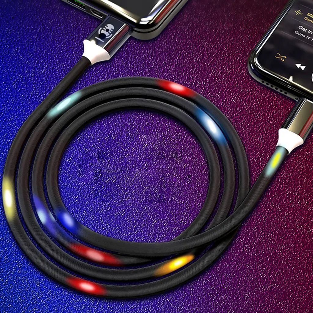 

lightning cable for iPhone Volume Control Dancing LED Light Flash Cable 2A Fast Charging Wire USB Android Data Sync Cable