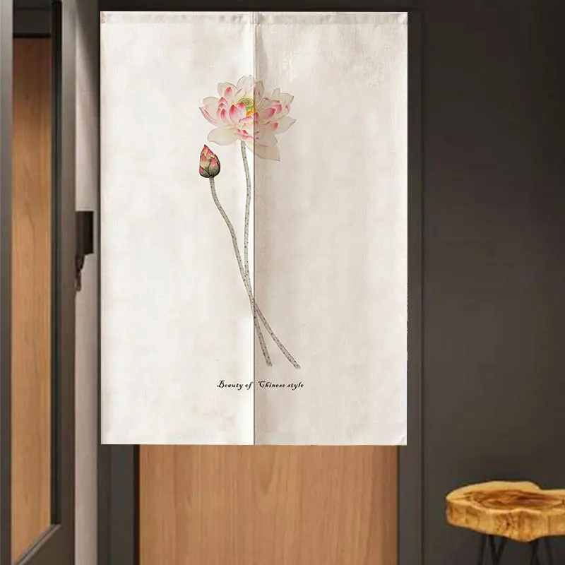 

New Chinese Lotus Door Curtian Living Room Restaurant Kitchen Half Curtain Feng Shui Curtain Noren