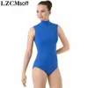 LZCMsoft Women Spandex Black Sleeveless Dance Leotard Adult Nylon High Neck Gymnastics Performance Leotards Stage Bodysuit ► Photo 3/6