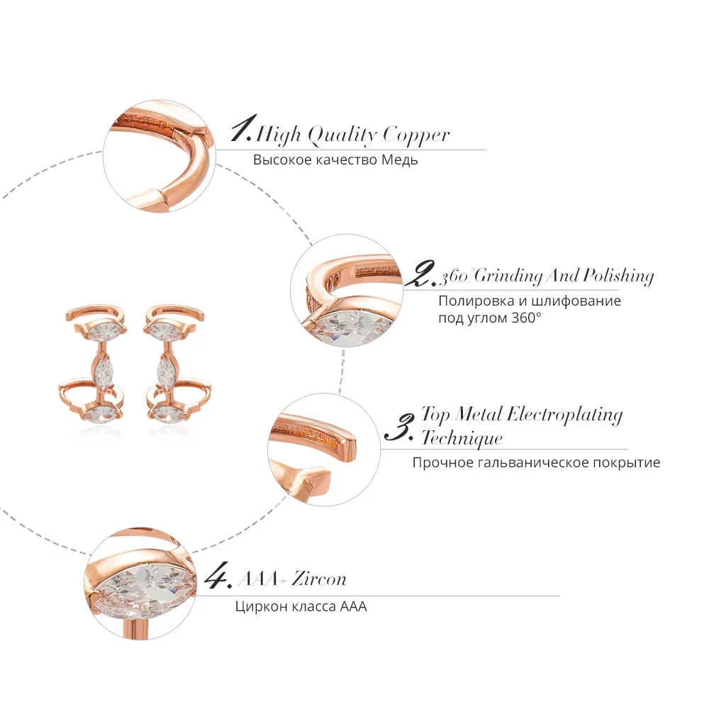 Viennois Stud Earring Rose Gold Color Geometric Women Earring Crystal Hyperbole Style Female Party Jewelry 2019