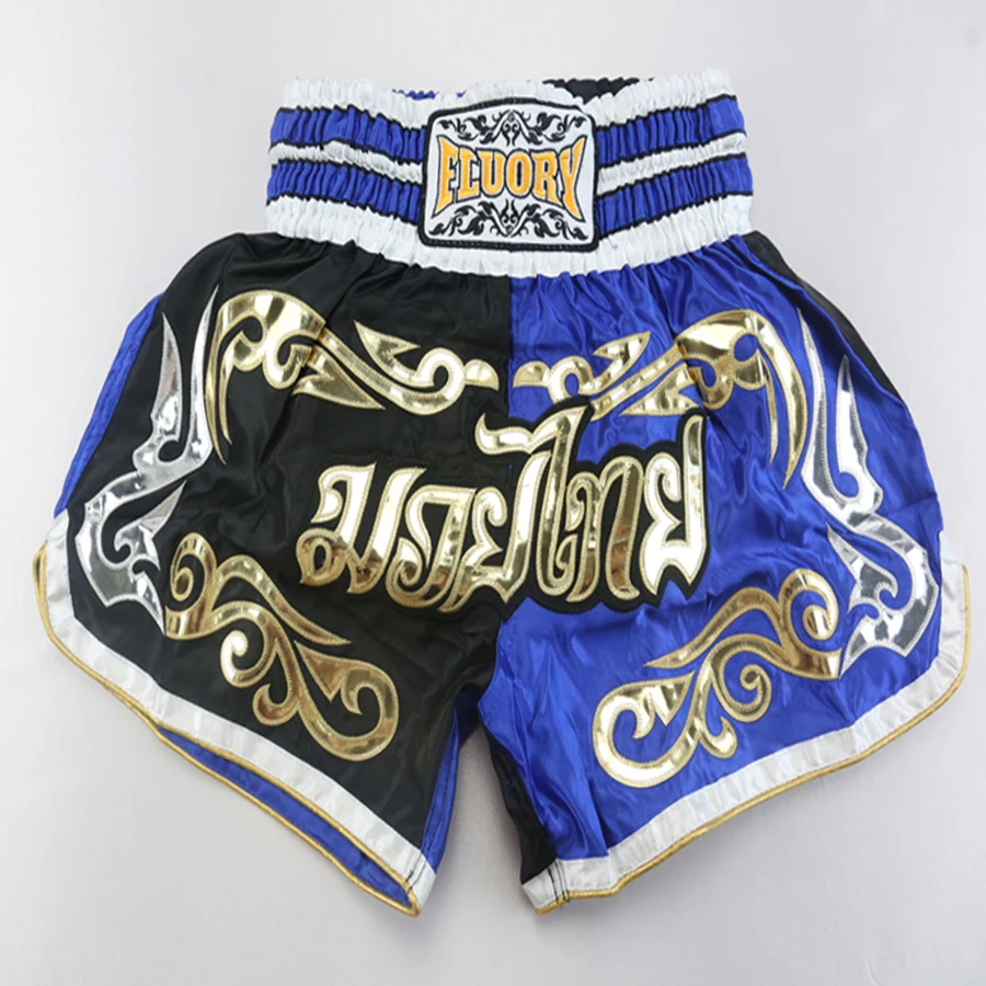 

Fluory blue and black kich boxing shorts 2018 new release muay thai shorts