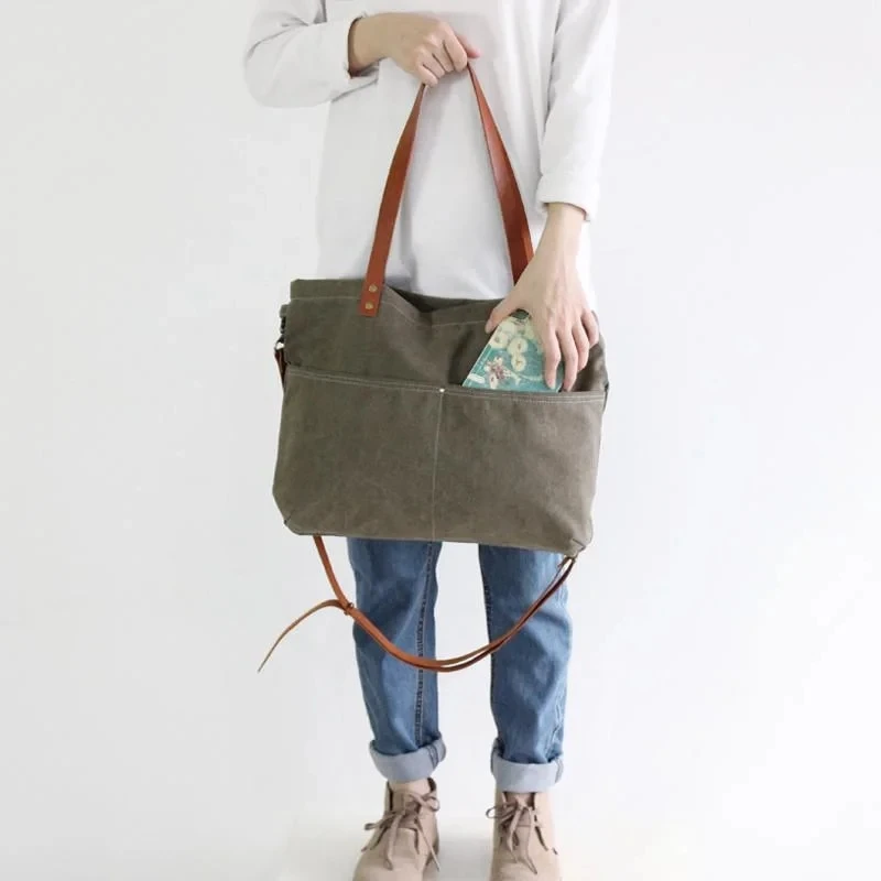 canvas leather tote bag
