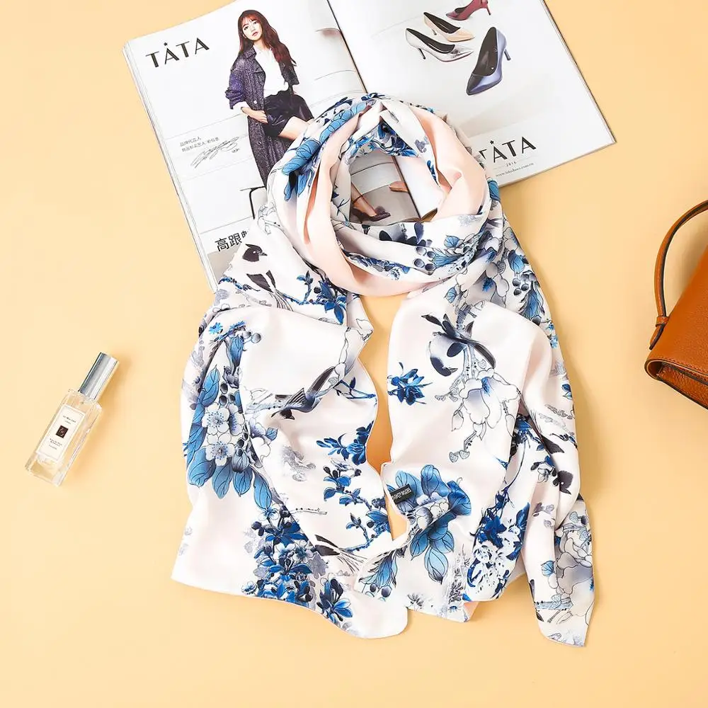 

Flower Painting Real Silk Scarf Women Scarf 100% Natural Silk Scarves Luxury Brand Designer Scarves Female Beach Wraps Shawls