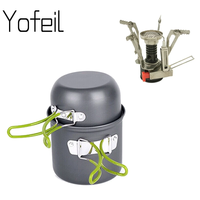 

Outdoor Hiking Camping Cookware Set 1-2 Persons Portable Cooking Tableware Picnic Set Pot Pans Bowls With Gas Stove