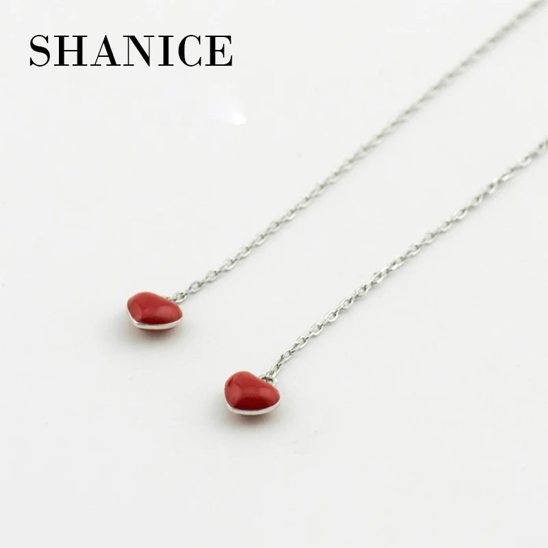 

SHANICE Real 925 sterling silver Fine Long tassel earrings Red Heart ear line ear chain allergy free Women Earrings