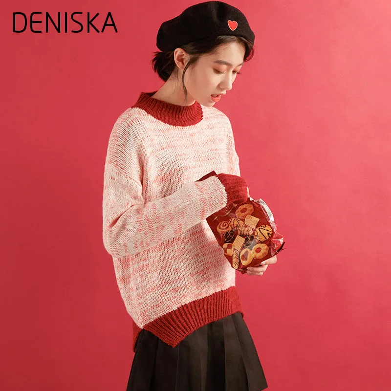 DENISKA 2018 Women Sweaters And Pullovers Autumn Half Neck Long Sleeve Pull Femme Casual Knitting | Женская одежда
