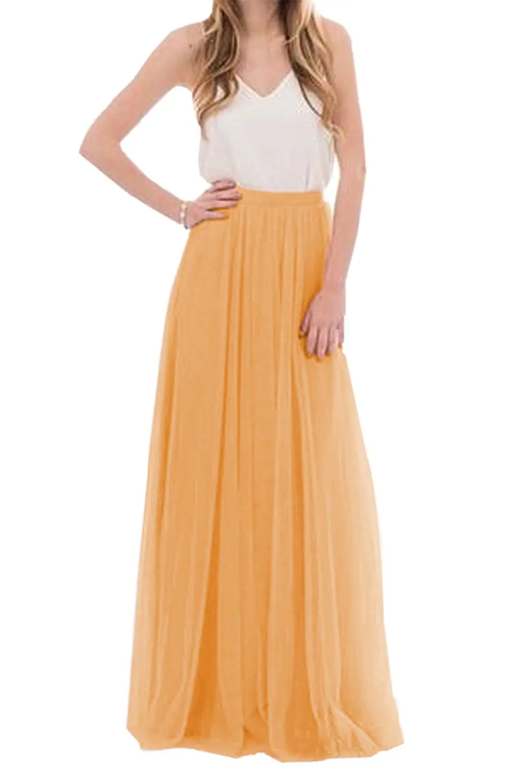 Женская летняя фатиновая юбка, длинная юбка подружки невесты, румяные юбки для выпускного вечера/юбка макси для подружки невесты, вечерние платья Vestidos - Цвет: 609 Orange