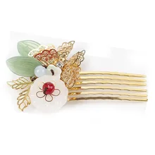 Оригинальные Классические Винтажные Украшения для волос из авантюрина, заколки ручной работы с цветами, этнические медные расчески для волос