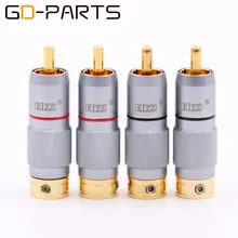 EIZZ 24K Gold Plated Brass Male RCA Plug Connector Terminal For HIFI Audio AMP TV Receiver DVD Signal Cable DIY PTFE Insulator