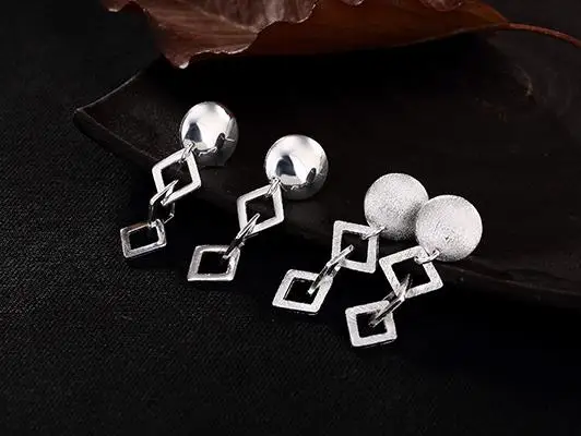 

Sterling S925 925 silver Drop Earrings geometry for woman earring trendy