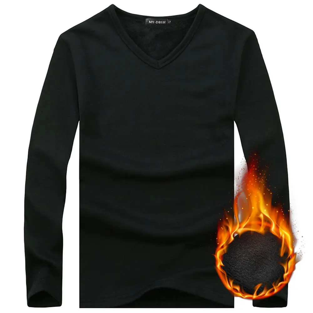 Бренд mydbsh осень-зима Для мужчин толстовки с капюшоном Для мужчин подходят футболки Термобелье Футболка повседневные хлопковые рубашки для мальчиков Базовая футболка JR035 - Цвет: V Black