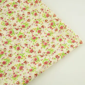 

Light Yellow Cotton Fabric Pre-cut Fat Quarter Red Flowers and Leaf Designs Sewing Patchwork Home Textile Art Work Doll's DIY