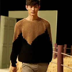 100% ручной работы из чистой шерсти толстый вязаный для мужчин Мода Oneck лоскутное Свободный пуловер свитер Индивидуальные