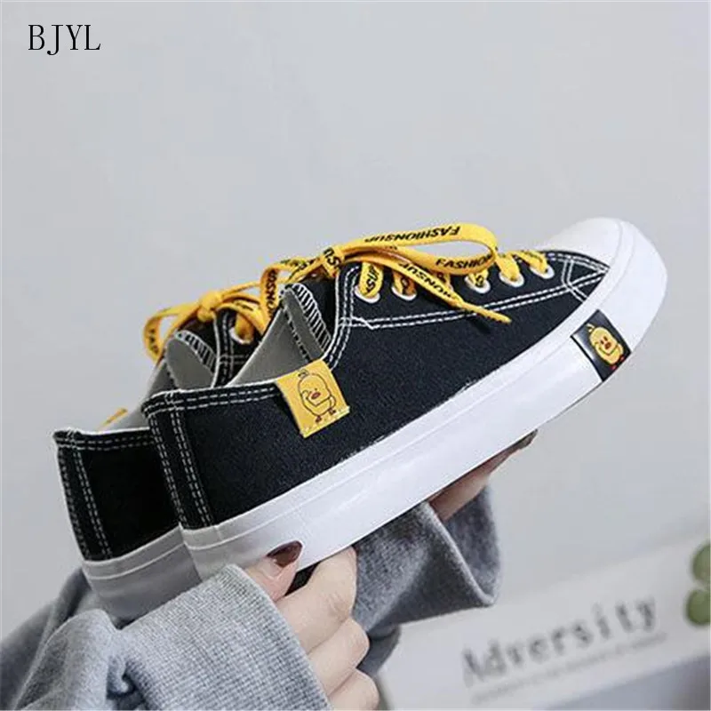 

BJYL 2019 Spring Women Casual Shoes Mixed Colors Lace Up Female Fashion Sneakers Little yellow duck shoes Tenis Feminino B127