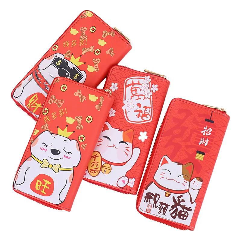 Креативный клатч Lucky Cat мужской кошелек, Женский кошелек китайский легкий Футляр портмоне мужской кошелек из искусственной кожи мужской кошелек