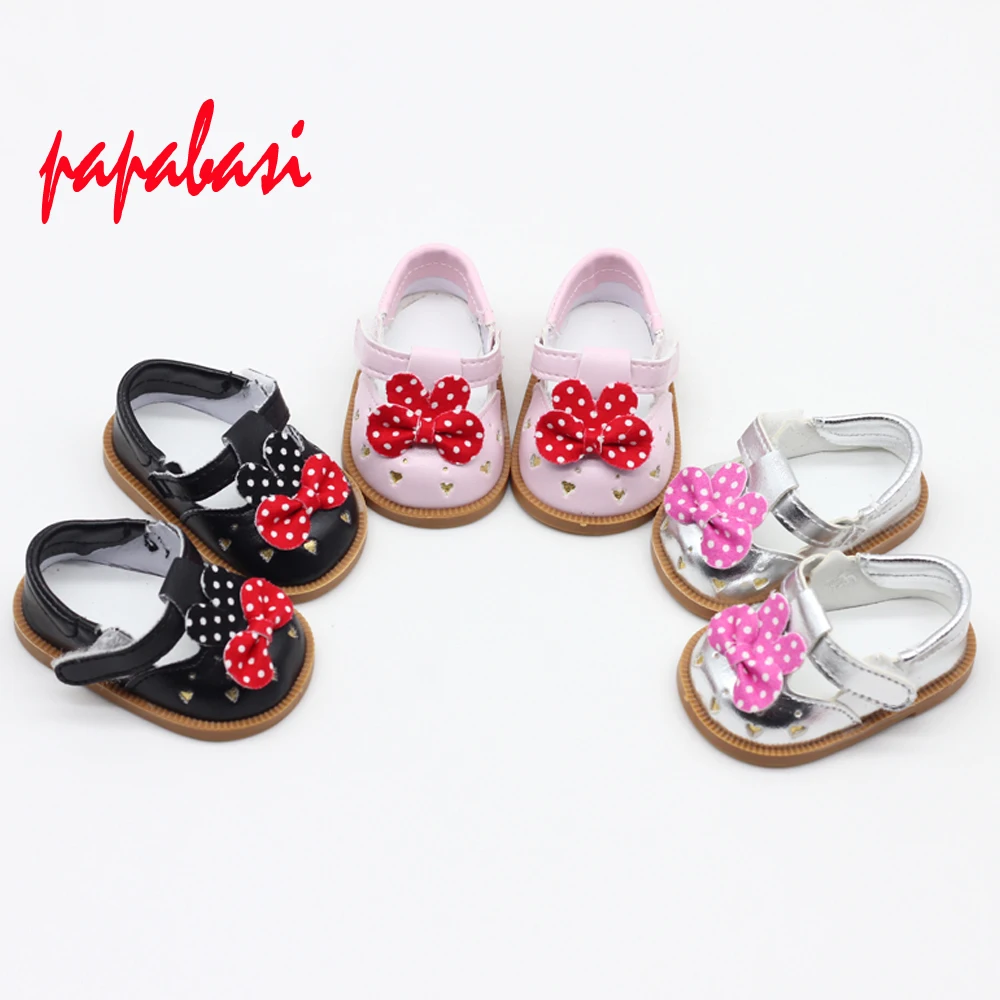 

1 pair bowknot Pu leather Girl Doll Shoes Fits 18Inch Dolls Shoes as for 43CM Baby Doll Boots toys Accessories