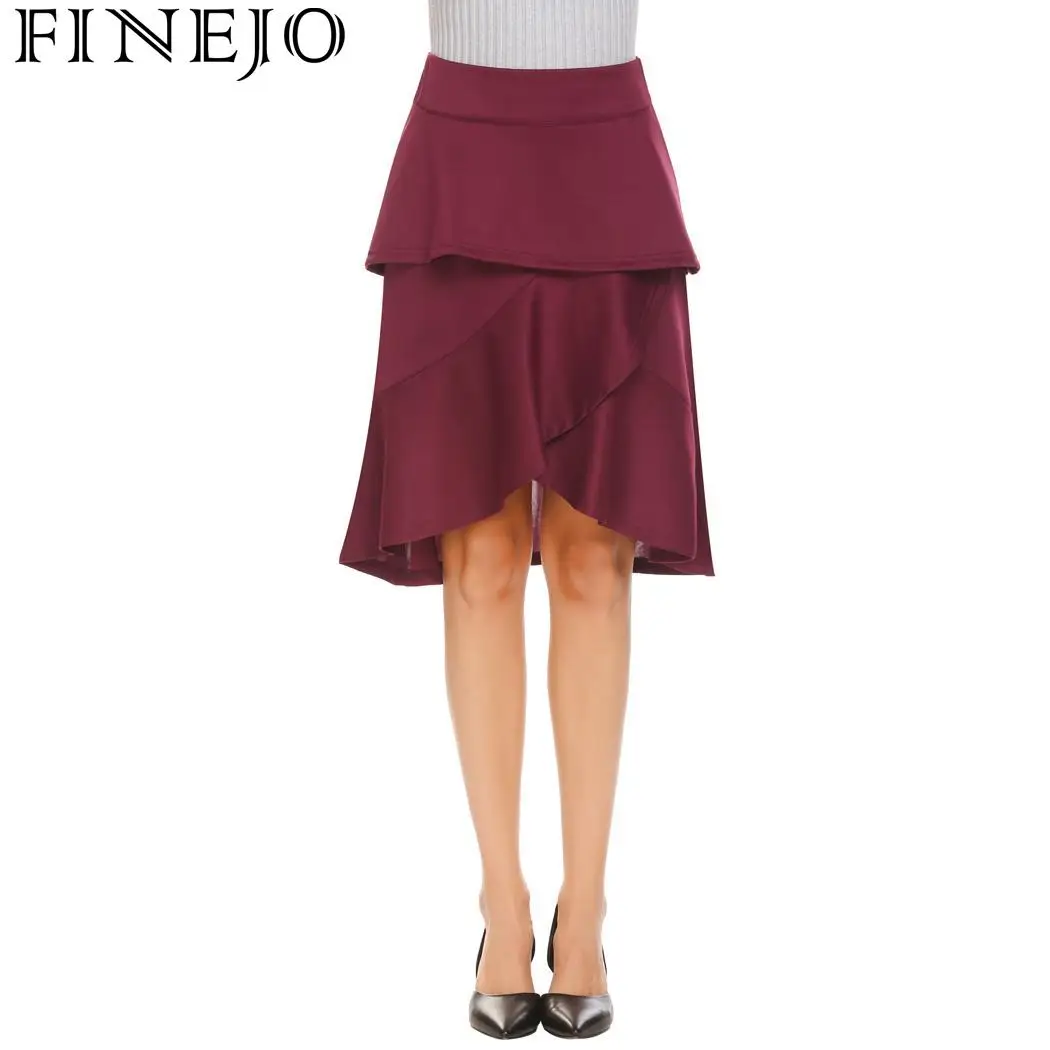 

FINEJO Women Skirt Sexy Casual High Waist Ruffle and Asymmetrical Hem A-Line Solid Pencil Ruffle High Waist A-Line Pleated