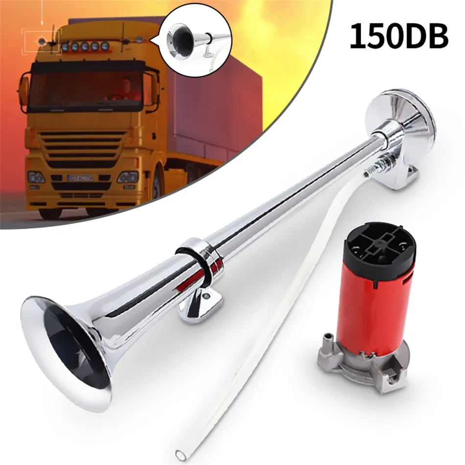 

Universal 150dB 12V Single Trumpet Air Horn Chrome Super Loud For Truck Lorry Boat Train