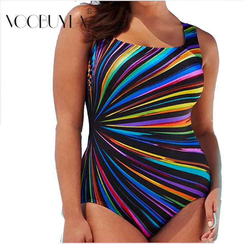 

Voobuyla Plus Size Women Swimwear Sexy One Piece Swimsuit Vintage Criss Cross Back Monokini Bathing Suit 2018 Beach Wear L-5XL