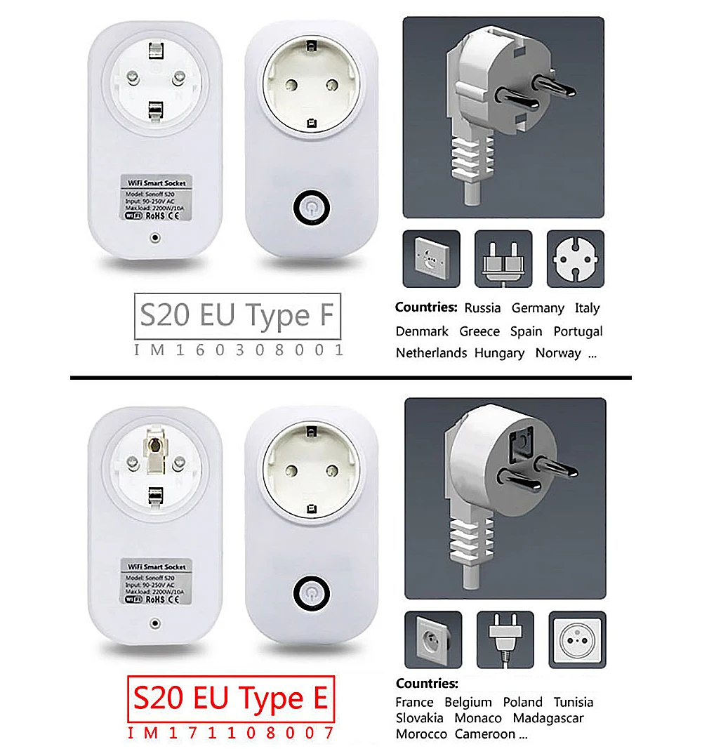 SONOFF S20 умная розетка Wifi беспроводное приложение удаленный ITEAD умный дом розетка таймер переключатель для Amazon Alexa Google домашняя вилка