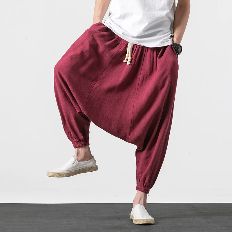 Штаны Для мужчин свободные мужские брюки-шаровары брюки удобные Для мужчин кросс-Штаны китайский Стиль длинные штаны M-5XL