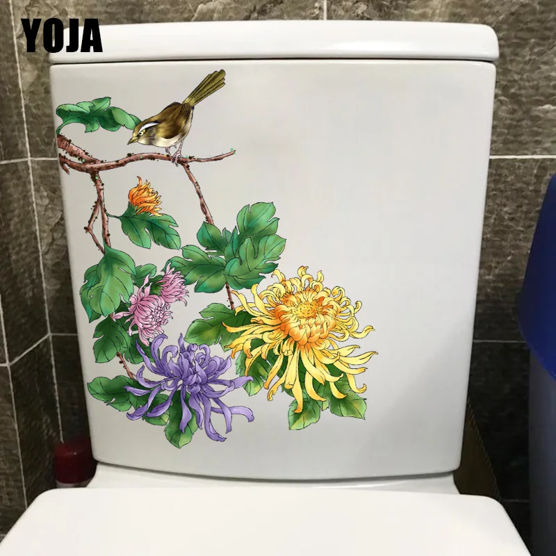 

YOJA 18.3X23.1CM Classical Flower And Bird Painting Toilet Sticker Home Room Wall Decor Decal T1-1984