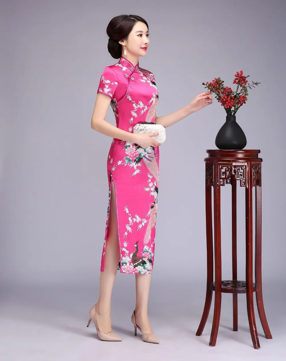 Плюс Размеры 6XL Китайская традиционная чонг-sam длинные Qipao Sexy Фуркальные тонкий социальность платье Половина рукава Винтаж Для женщин длинное платье