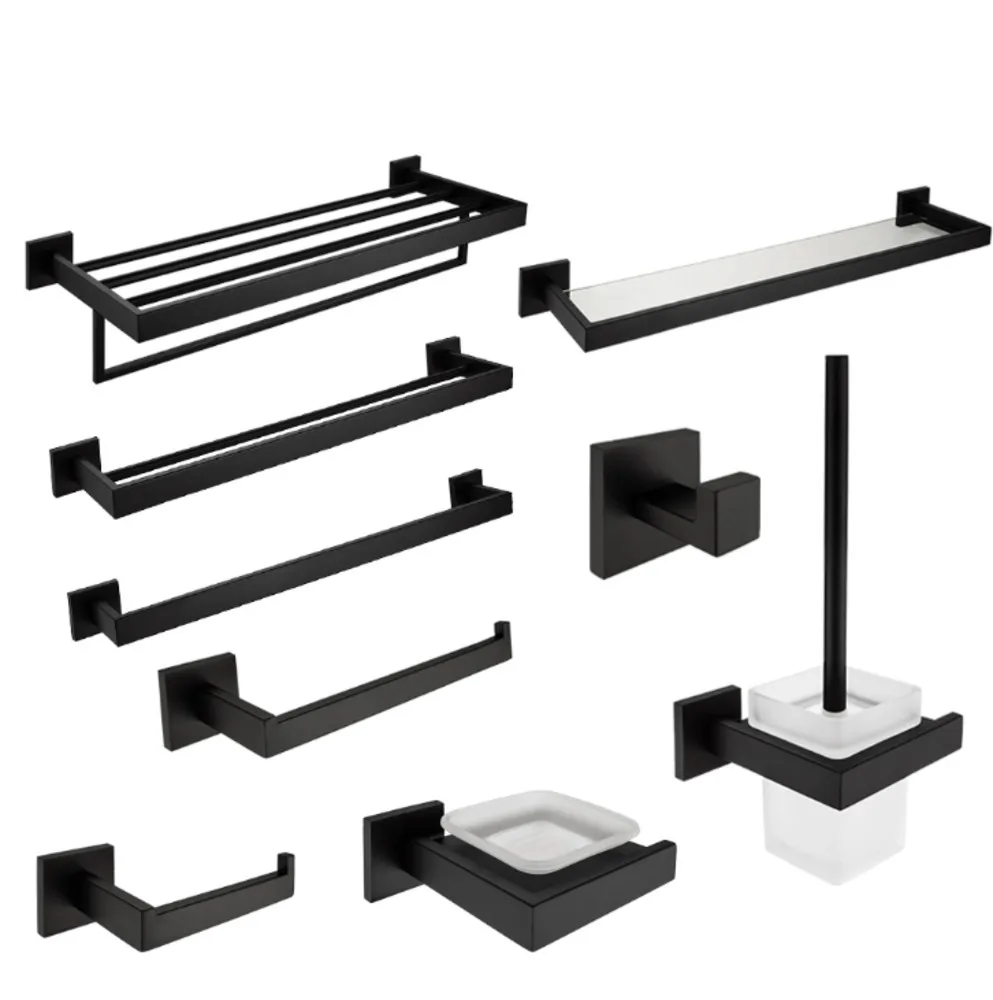 

Black Matte Paper Holder Toothbrush Holder Towel Bar Bathroom Accessories SUS 304 Stainless Steel Bathroom Hardware Set