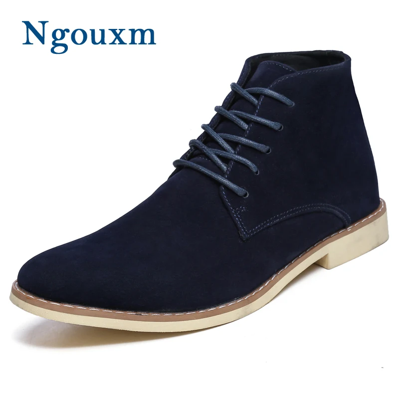 

Ngouxm Ankle Boots Men Spring Autumn Suede Leather Round Toe Men's Martin Boots Lace Up Blue Solid Outdoor Man Float Boots Shoes