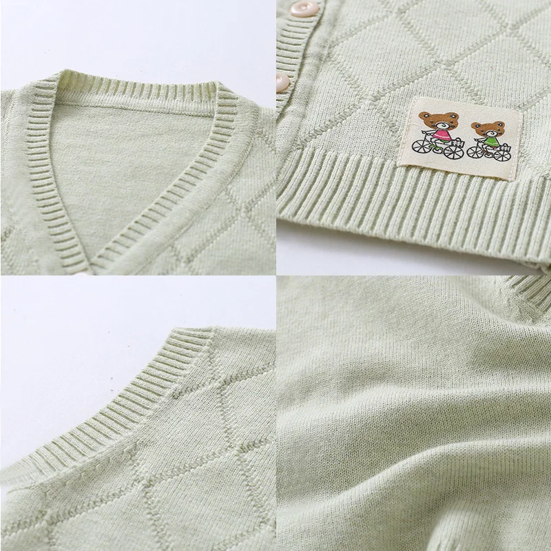 Fashion Knitted Baby Sweater Vest Cotton Soft V-Neck Vest For Boys Rhombic Bear Cute Girls Sweater 6-12M Baby Girls Clothing (4)