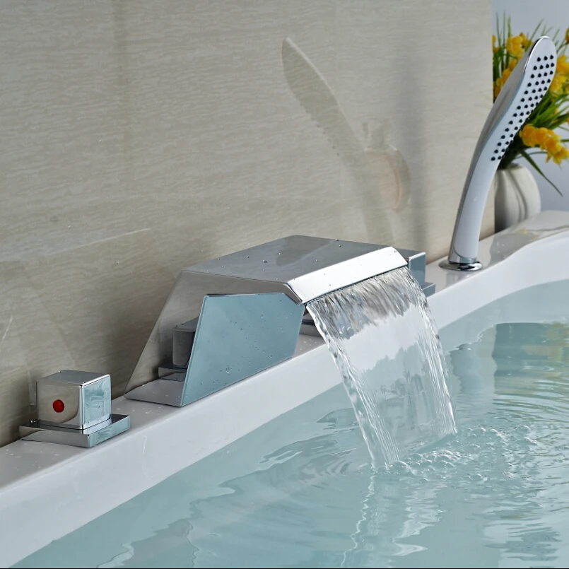 

Bright Chrome Deck Mounted Faucet Bathroom with Shower and Faucet New Arrival