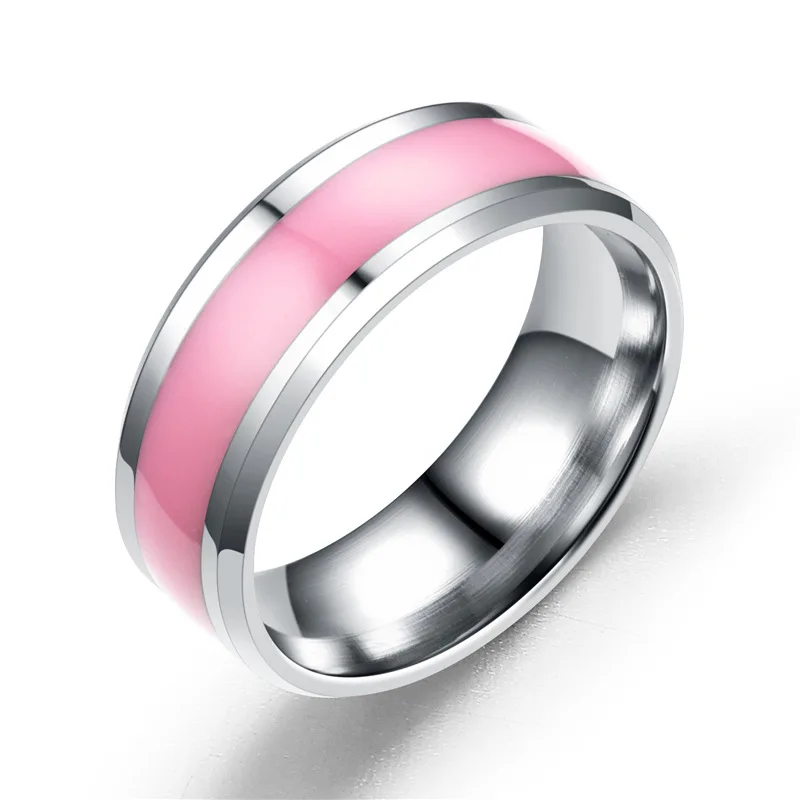 Fashion Epoxy Purple Green Blue Pink Color Glow In The Dark Women Men Stainless Steel Couple Ring