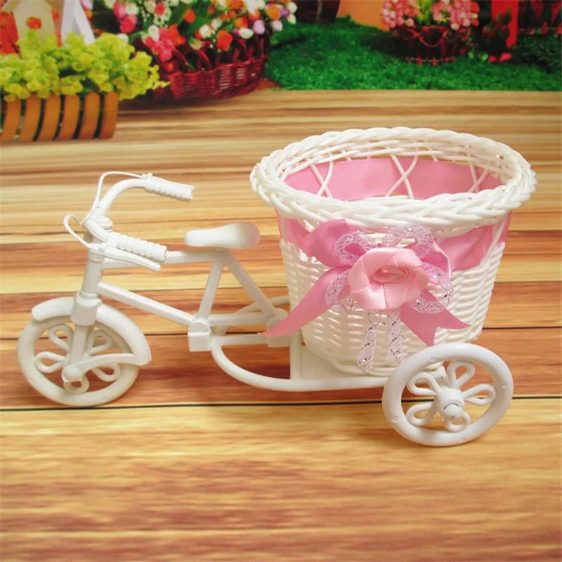 Flower Plastic White Tricycle Bike Design Flower Basket Container For Flower Plant Home Weddding